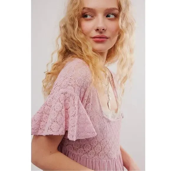 Free People Ethereal Bohemian Bring The Romance Midi Maxi Dress Pink Medium Free People Ethereal Bohemian Bring The Romance Midi Maxi Dress Pink Medium